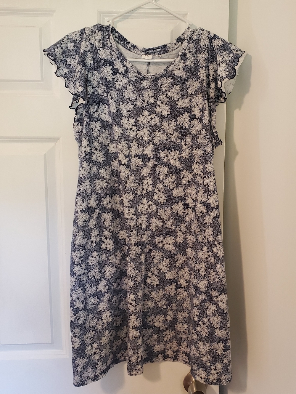GAP Medium Blue & White Floral Dress Flutter Short Sleeve Spring Summer